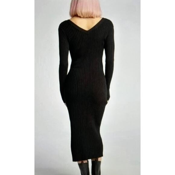 LITA By Ciara Icon Rib V Neck Cardigan Button Front Midi Dress Black M - Picture 4 of 16
